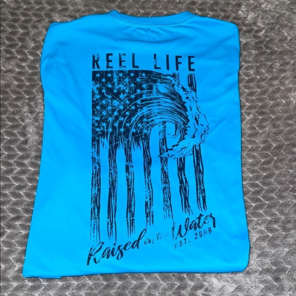 Reel Life Raised On The Water Long‎ Sleeve Shirt. Teal.  Size Large.